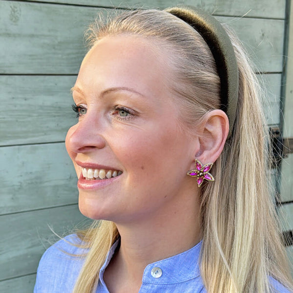 Pinke Soutache-Ohrstecker in Blütensternform