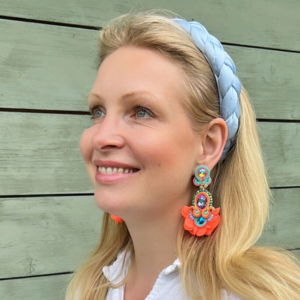 Außergewöhnliche Soutache-Ohrringe in leuchtendem Orange
