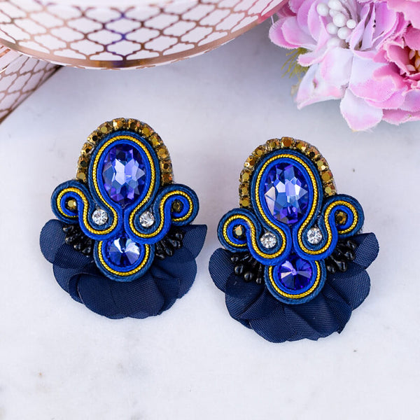Funkelnde Soutache-Ohrringe in Dunkelblau