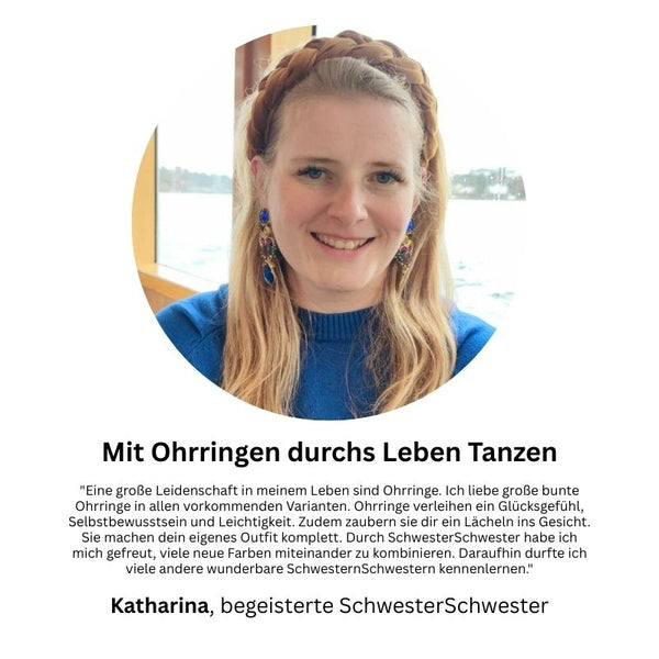 Schimmernde Soutache Ohrstecker mit seidigen Bändern in Gold und funkelnden Tropfen in Blau