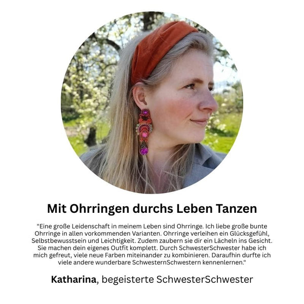 Farbenfrohe Statement-Ohrringe in Orange, Türkis und Violett
