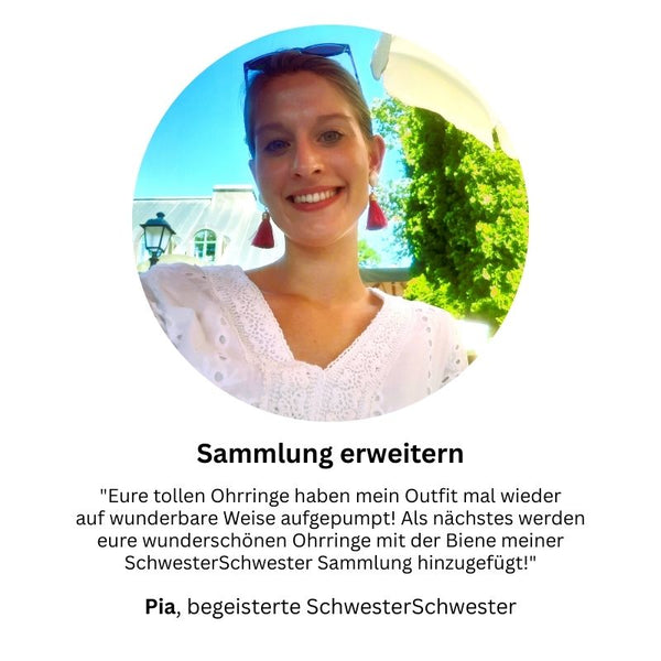 Quasten Ohrringe als Ohrstecker in Perlmuttoptik mit pinkfarbener Quaste von AmuseToi