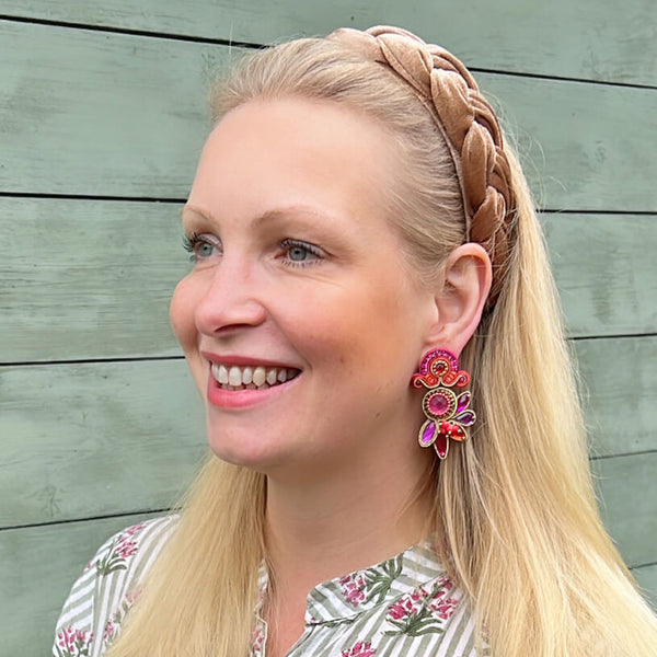 Aufwändige Soutacheohrstecker in Pink und Violett
