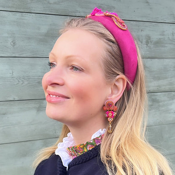 Edle Soutache-Ohrringe in Pink und Gold