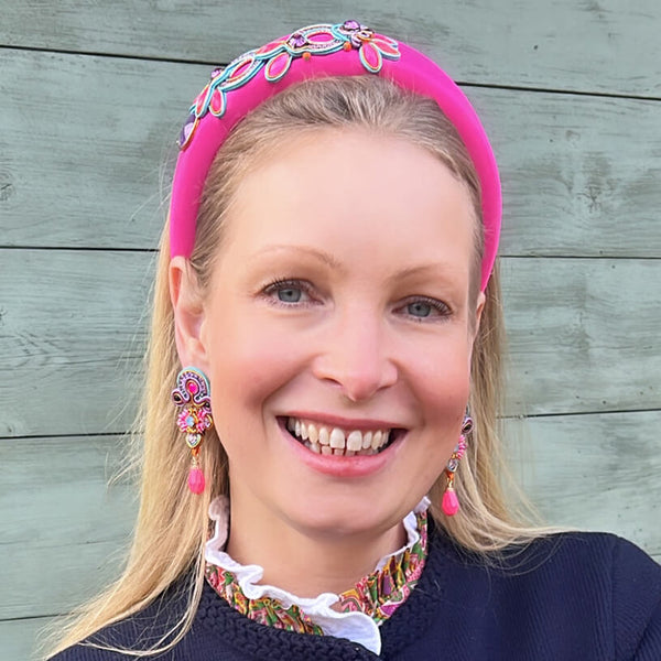 Edle Soutache-Ohrringe in leuchtendem Pink, Türkis und Violett