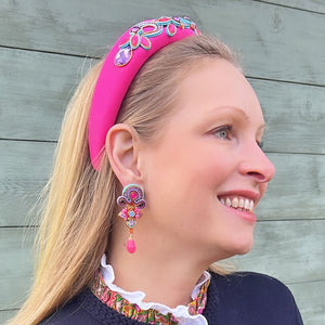 Edle Soutache-Ohrringe in leuchtendem Pink, Türkis und Violett