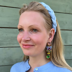 Funkelnde Soutache-Ohrstecker in Grün, Violett und Rosa