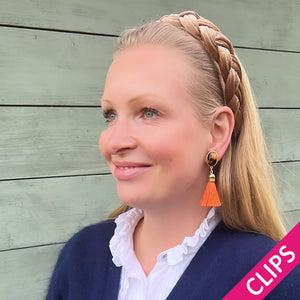 Ohrclips in Schildpattfarben mit  Quaste in Orange von AmuseToi