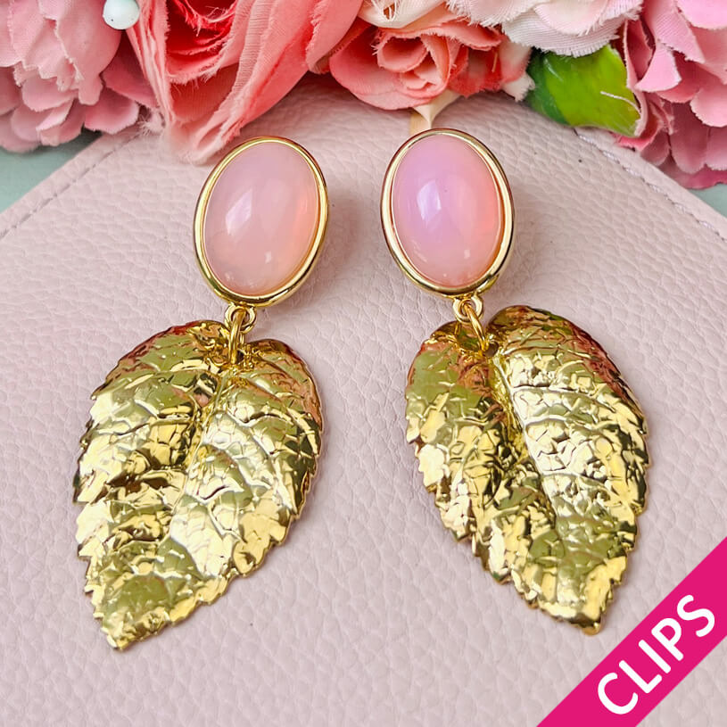 Ohrclips in Rosa mit goldenem Blatt von AmuseToi
