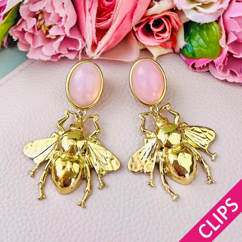 Ohrclips in Rosa mit vergoldeter Hummel von AmuseToi