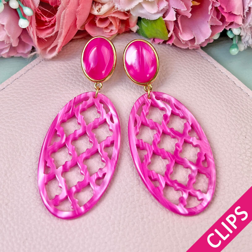 Pinkfarbene Ohrclips mit Oval im Marrakesch Stil