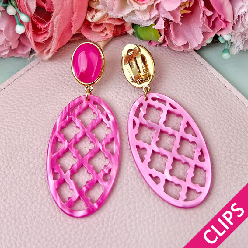 Pinkfarbene Ohrclips mit Oval im Marrakesch Stil