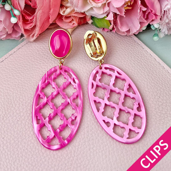 Pinkfarbene Ohrclips mit Oval im Marrakesch Stil