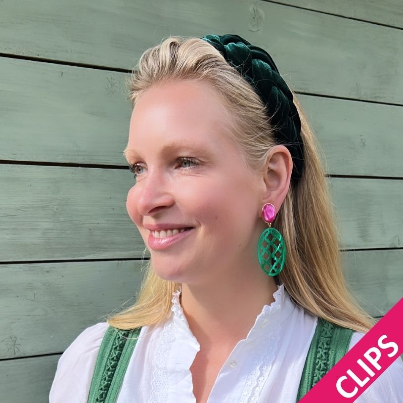 Pinke Ohrringe als Clips mit grünem Oval im Marrakesch-Stil von AmuseToi