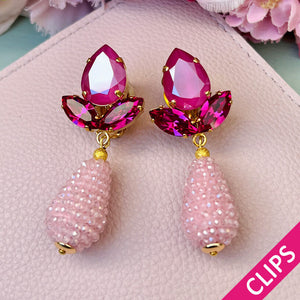 Funkelnde Ohrclips in Pink mit rosafarbenen Glitzertropfen von AmuseToi