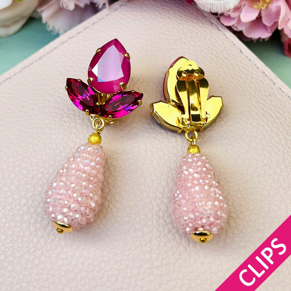 Funkelnde Ohrclips in Pink mit rosafarbenen Glitzertropfen von AmuseToi