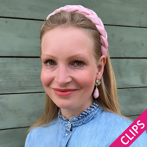 Funkelnde Ohrclips in Rosa und Grün mit glitzernden Tropfen