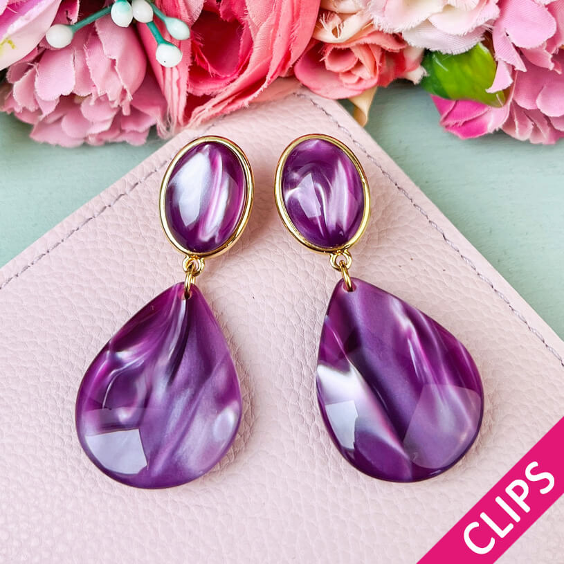 Violette Ohrringe als Clips mit Tropfen von AmuseToi