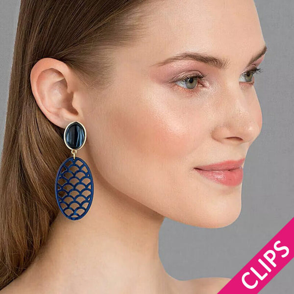 Dunkelblaue Ohrclips mit Oval von AmuseToi