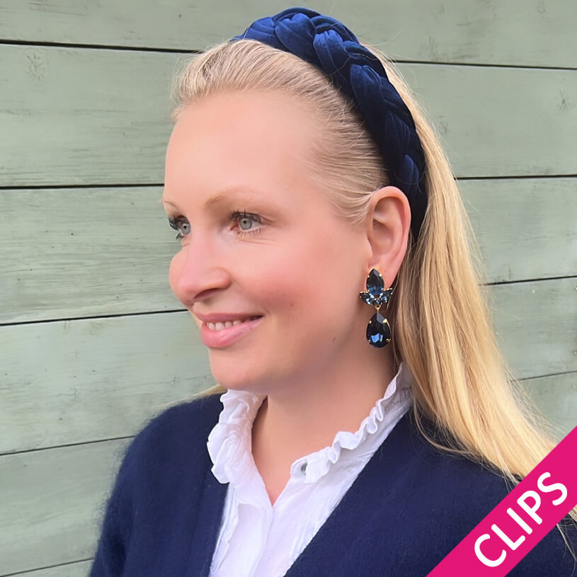 Tropfen-Ohrclips mit Glas-Kristallen in Dunkelblau