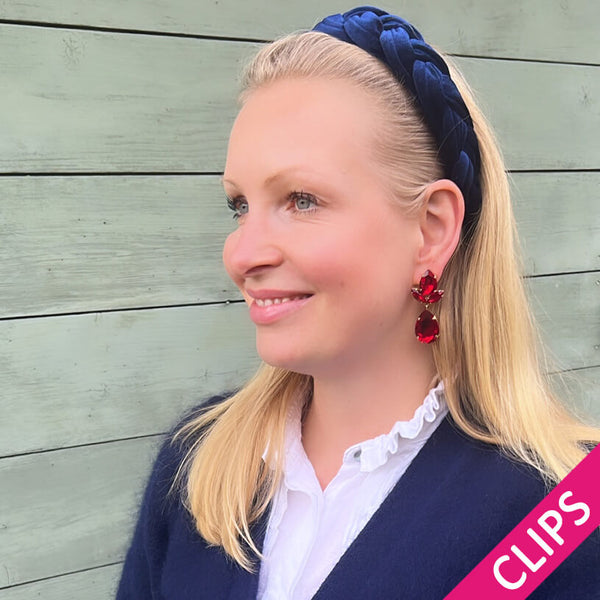 Tropfen-Ohrclips mit Glas-Kristallen in Dunkelrot