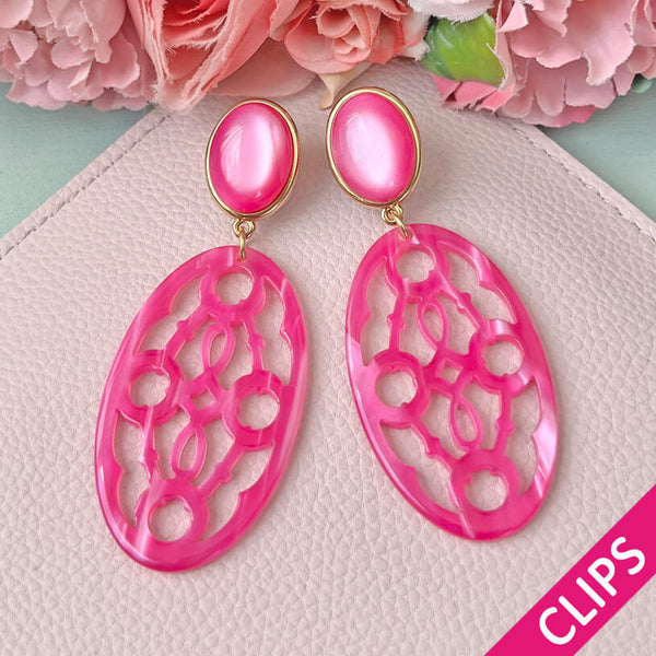 Pinke Trensen-Ohrclips mit Oval von AmuseToi