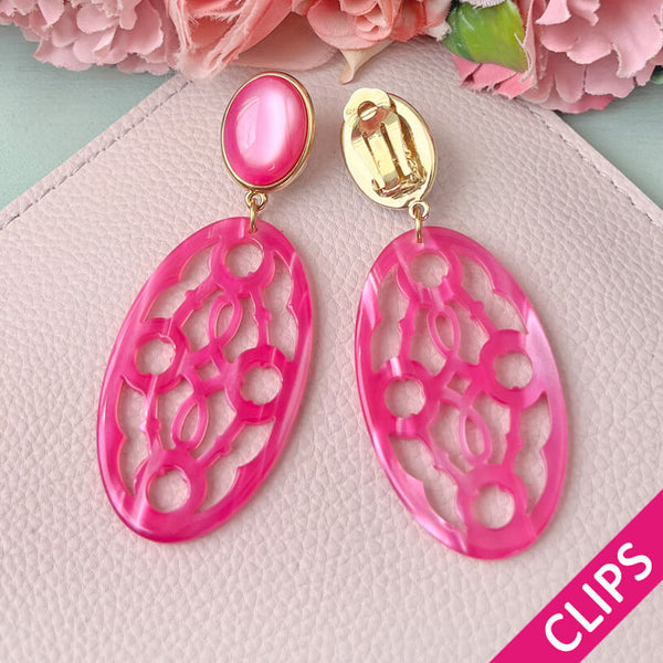 Pinke Trensen-Ohrclips mit Oval von AmuseToi