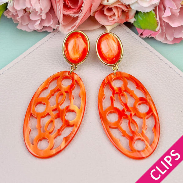 Orange Trensen-Ohrclips mit Oval von AmuseToi