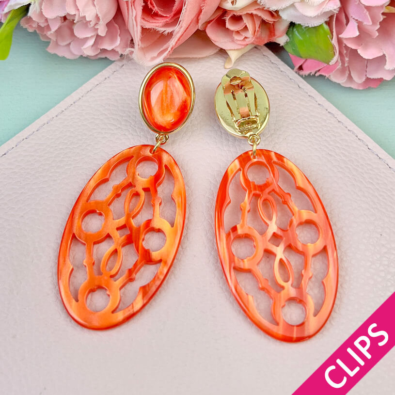 Orange Trensen-Ohrclips mit Oval von AmuseToi