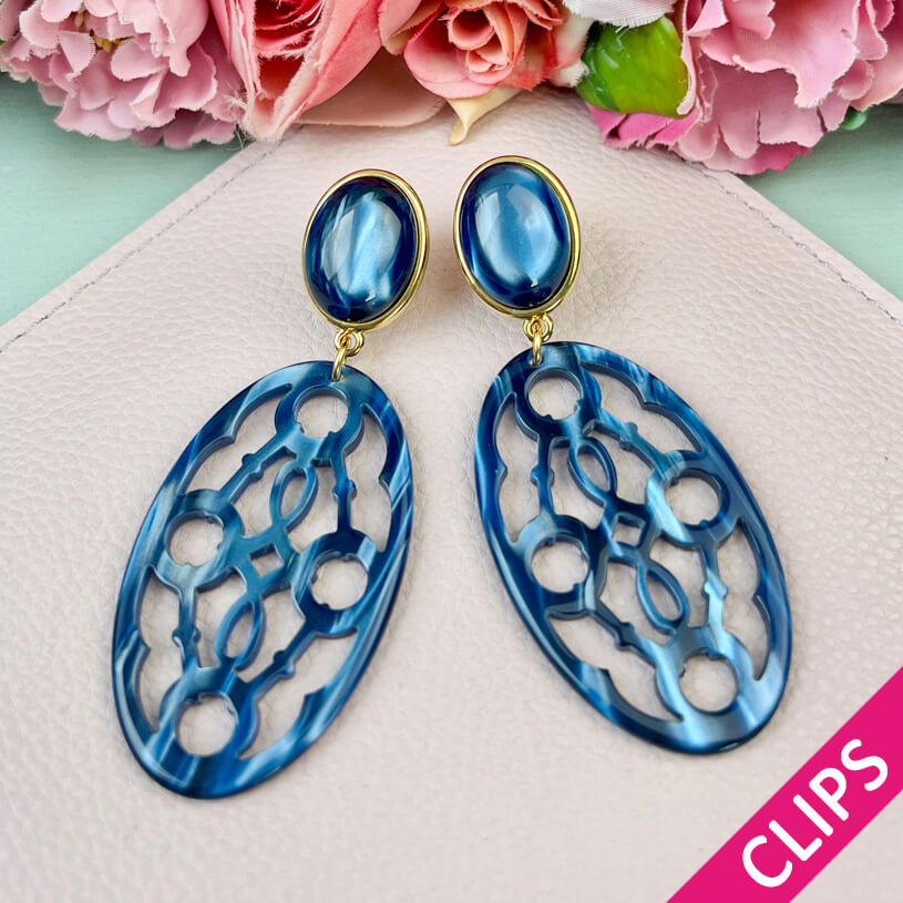 Dunkelblaue Trensen-Ohrclips mit Oval von AmuseToi