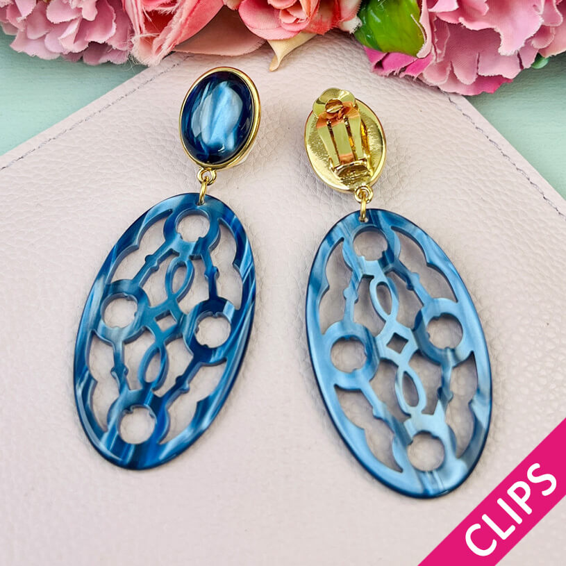 Dunkelblaue Trensen-Ohrclips mit Oval von AmuseToi
