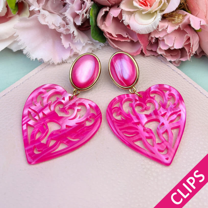 Pinke Hirsch-Ohrclips mit Herz-Ornament von AmuseToi