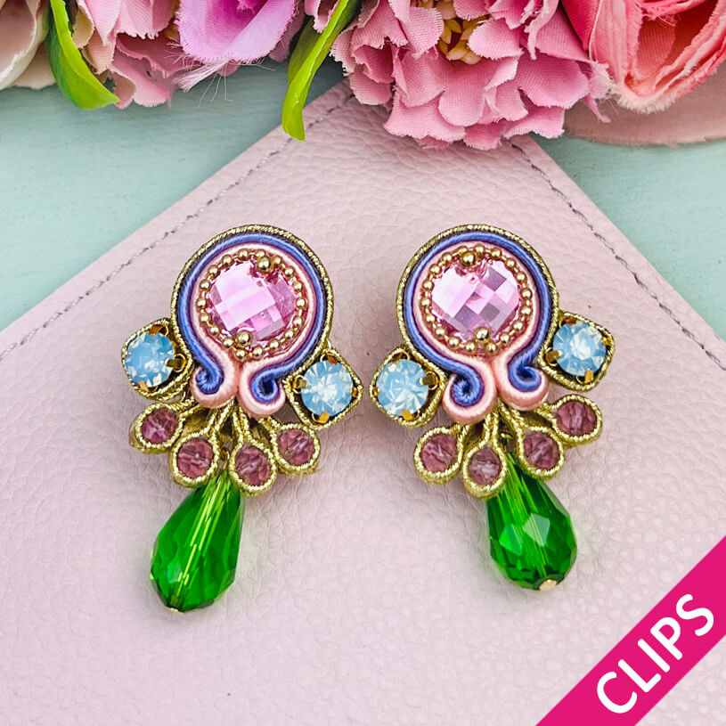 Farbenfrohe Statement-Ohrclips in pastelligem Rosa, Flieder und Grün