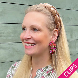 Aufwändige Soutache-Ohrclips in Pink und Violett