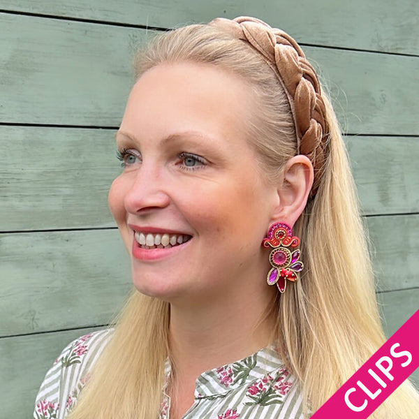 Aufwändige Soutache-Ohrclips in Pink und Violett