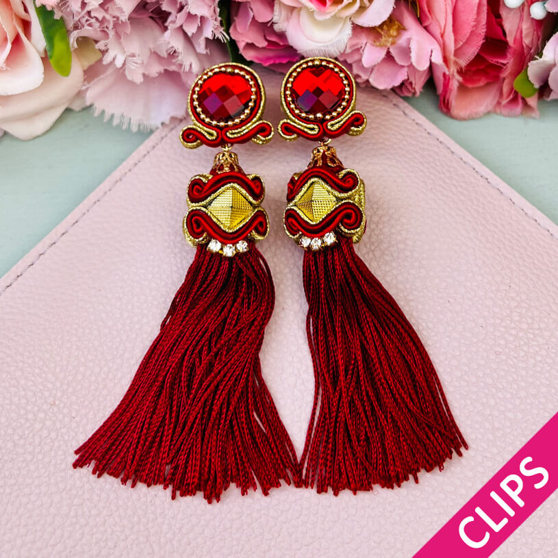 Orientalisch anmutende Quastenohrclips in Rot und Gold