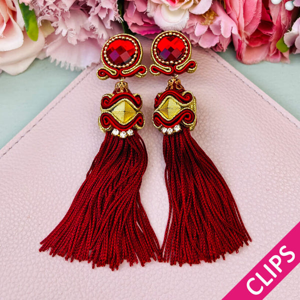 Orientalisch anmutende Quastenohrclips in Rot und Gold