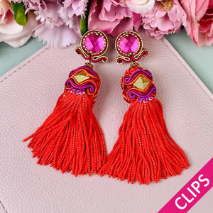 Orientalisch anmutende Quasten-Ohrclips in Pink und Orange