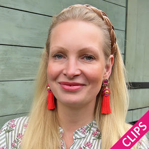 Orientalisch anmutende Quasten-Ohrclips in Pink und Orange