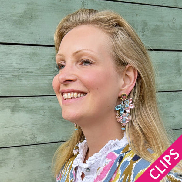 Große Soutache-Ohrclips in Zartrosa und Zartblau