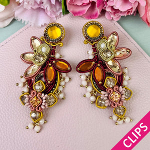 Große Soutache-Ohrclips in Braun, Rotbraun und Champagner