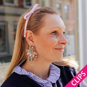 Große Soutache-Ohrclips in Zartrosa und Mintgrün