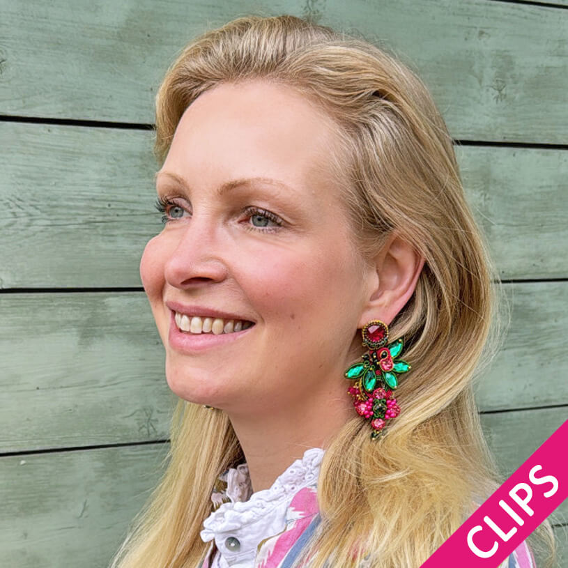Große Soutache-Ohrclips in Pink und Grün
