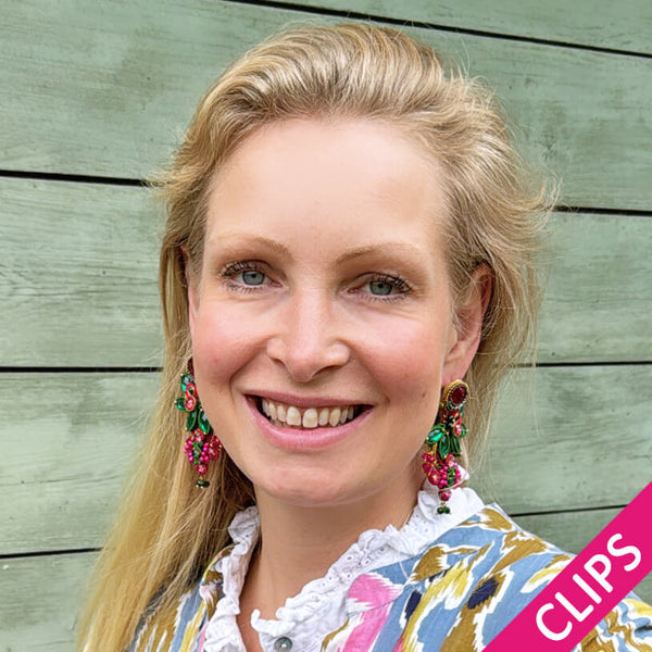 Große Soutache-Ohrclips in Pink und Grün