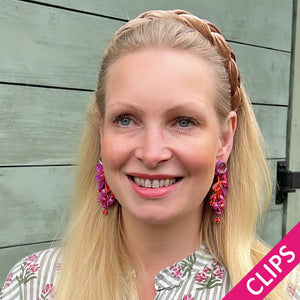 Große Soutache-Ohrclips in Pink und Violett