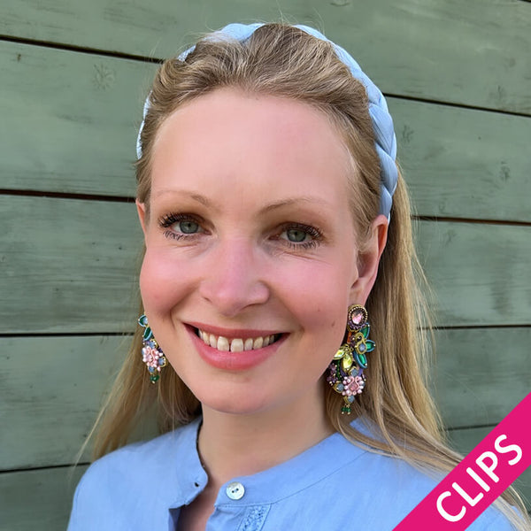 Große Soutache-Ohrclips in pastelligem Rosa, Flieder und Grün