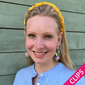 Große Soutache-Ohrclips in pastelligem Rosa, Flieder und Grün