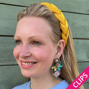 Große Soutache-Ohrclips in pastelligem Rosa, Flieder und Grün