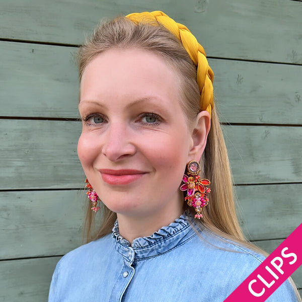 Große farbenfrohe Soutache-Ohrclips in Orange und Pink