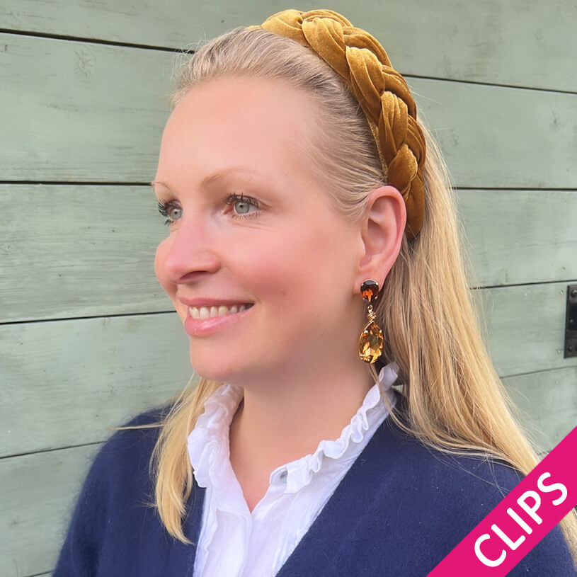 Funkelnde Ohrclips mit Glas-Kristallen in Braun und Champagner